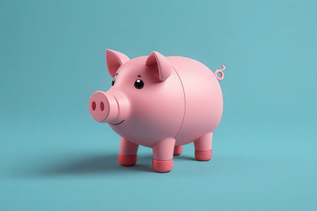 Pink piggy bank on a blue background. 3d rendering.の写真素材