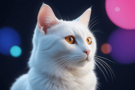 Portrait of white cat with yellow eyes on bokeh backgroundの写真素材