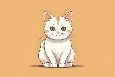 Cute cartoon cat sitting on the orange background. Vector illustration.の写真素材