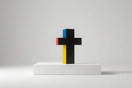 Cross on a pedestal, 3d rendering. Computer digital drawing.の写真素材