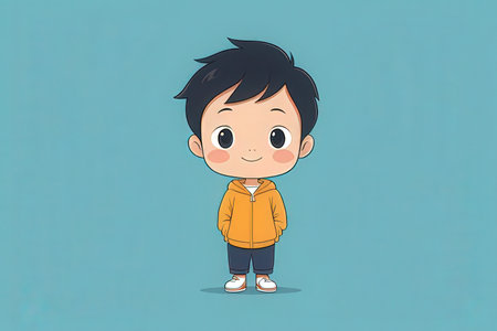 Cute little boy standing and smiling. Vector illustration in cartoon style.の写真素材