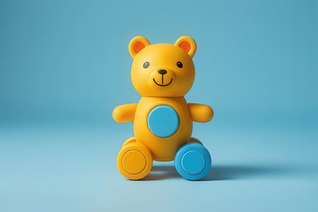 Teddy bear toy on blue background. Minimal creative concept.