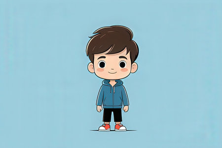 cute little boy cartoon on blue background, vector illustration eps10の写真素材