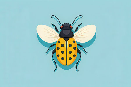 Ladybug on a blue background. Vector illustration in flat style.