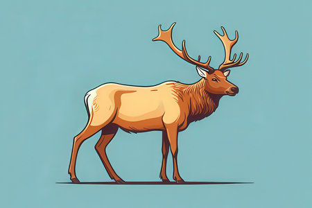 Illustration of a deer with antlers on a blue background.の写真素材