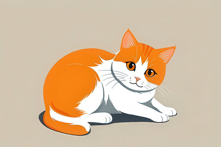 Cute orange cat sitting on gray background. Vector cartoon illustration.