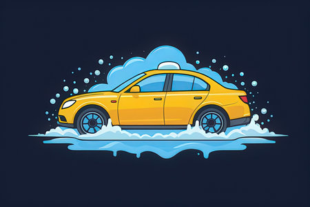 Car in the water. Cartoon vector illustration. Car wash concept.の写真素材
