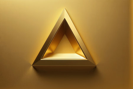 Golden triangle on a gold background. 3d rendering. Computer digital drawing.