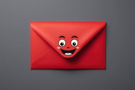Envelope with smiley face on gray background, 3d render