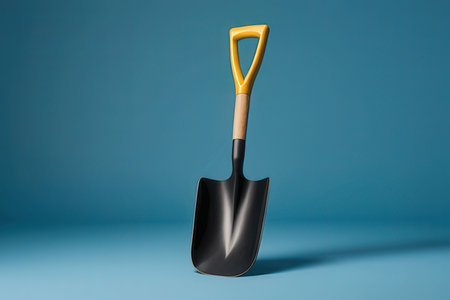 Shovel on a blue background. 3d rendering, 3d illustration.