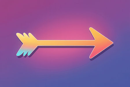 Arrow sign illustration. Yellow 3d icon with gradient mesh background.の写真素材