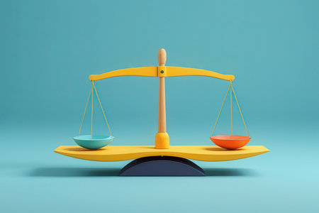 Scale of justice on blue background. 3d render. Balance scaleの写真素材