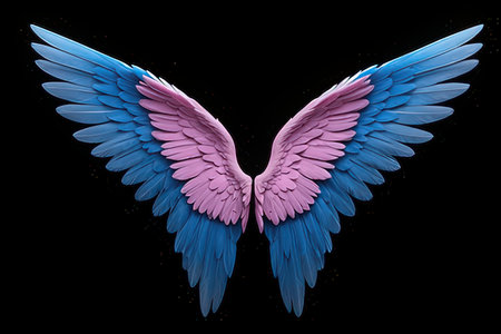 3d rendering of a pair of wings isolated on black background.の写真素材