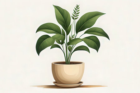 Illustration of a green plant in a pot on a white backgroundの写真素材