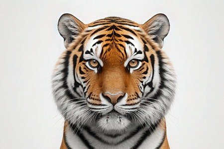 Portrait of a tiger on a white background. Close-up.