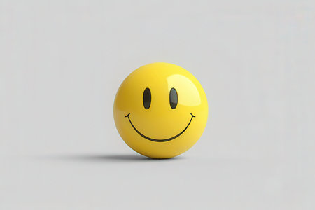 Smiling yellow smiley face on white background. 3d illustrationの写真素材