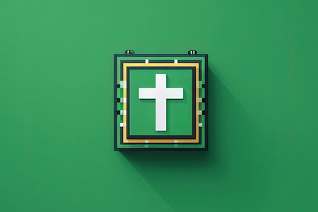 Microprocessor with christian cross on green background. 3D renderingの写真素材