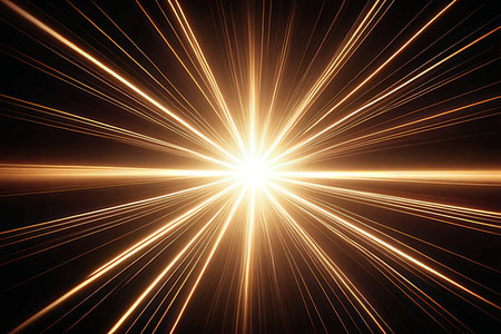 abstract yellow rays on a black background with a lens flare effect