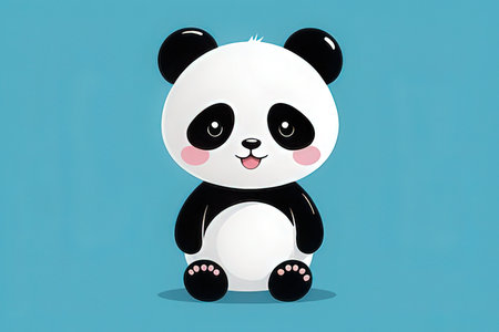 Cute panda sitting on blue background. Vector cartoon illustration.の写真素材