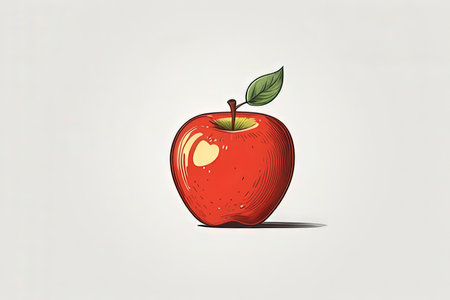 Red apple with green leaf on a white background. Vector illustration.の写真素材