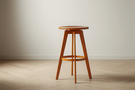 Wooden stool in empty room. 3d rendering. Computer digital drawing.の写真素材