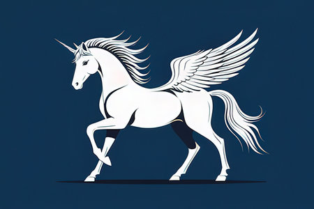 Unicorn with wings on a dark background. Vector illustration.の写真素材