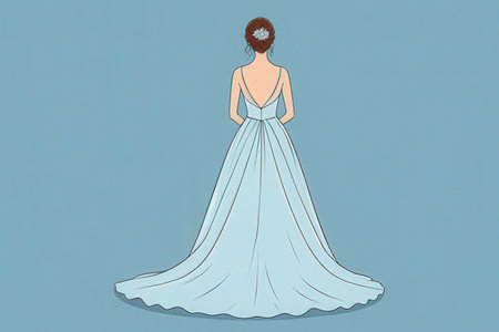 Illustration of a bride in a wedding dress on a blue backgroundの写真素材