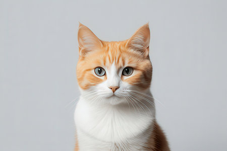 Portrait of a red cat on a white background with copy spaceの写真素材