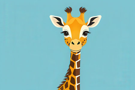 Giraffe head on blue background. Flat design. Vector illustration.の写真素材