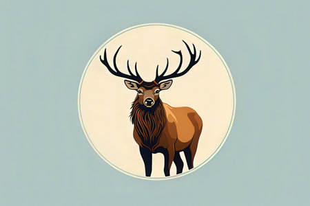 Vector illustration of a wild elk on a blue background with a circle.の写真素材