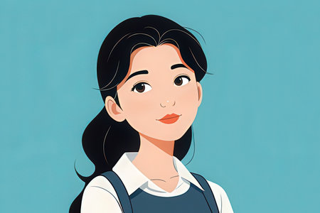 Portrait of a young woman on a blue background. Vector illustration.の写真素材