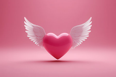 Heart with wings on a pink background. 3d render illustration.の写真素材