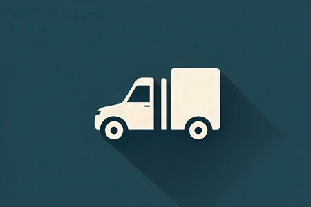 Truck icon, long shadow, 3d illustration, flat design