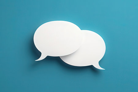 Paper speech bubbles isolated on blue background. 3d render illustration.