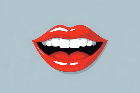 Lips with white teeth on blue background. Vector illustration. Eps 10の写真素材