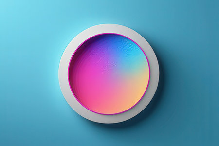 3d rendering of a round button on a blue background with a gradientの写真素材