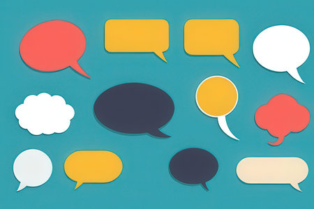 Colorful speech bubbles isolated on blue background. 3d illustration.