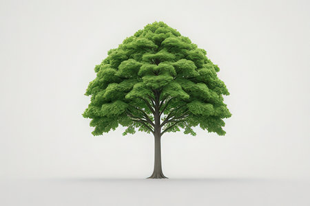 Green tree on a white background. 3D rendering. Illustration.の写真素材