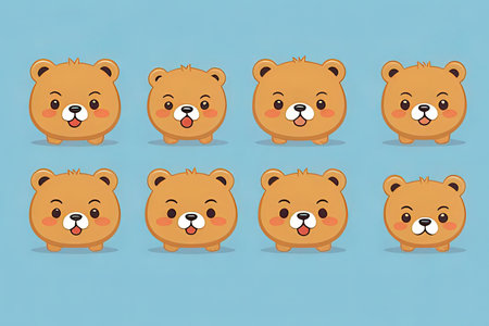 Set of cute brown bear character with different emotions. Vector illustration.の写真素材