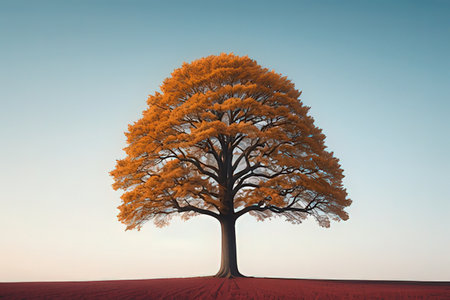 3d rendering of a single tree in the middle of a fieldの写真素材
