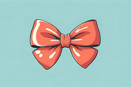 Illustration of a red bow on a turquoise background.
