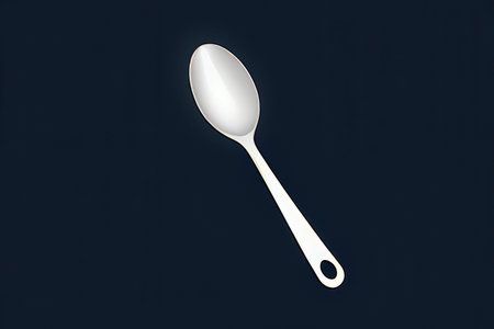 Spoon on a dark blue background. 3d rendering. Computer digital drawing.の写真素材