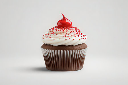 Cupcake with red and white frosting on a white backgroundの写真素材