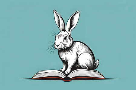 Rabbit sitting on a book. Vector illustration of a rabbit.の写真素材