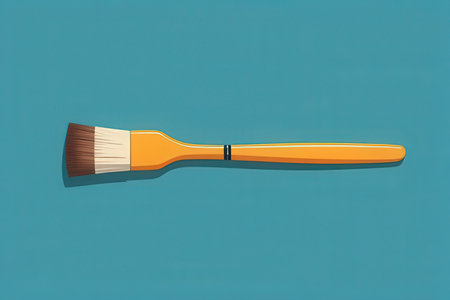 Orange paint brush isolated on blue background. 3d render illustration.