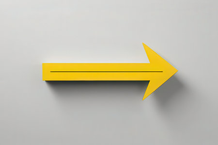Yellow arrow pointing right on white background. 3d render illustration.の写真素材