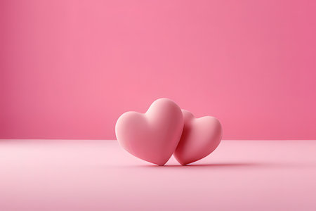 Two pink hearts on pink background. Valentines day concept. 3D Renderingの写真素材