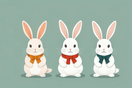 Easter bunnies with bow tie and scarf. Vector illustration.の写真素材