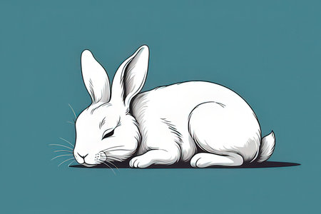 Illustration of a white rabbit on a turquoise background.の写真素材