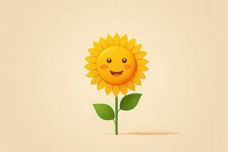 Cute sunflower on a beige background. Vector illustration.の写真素材